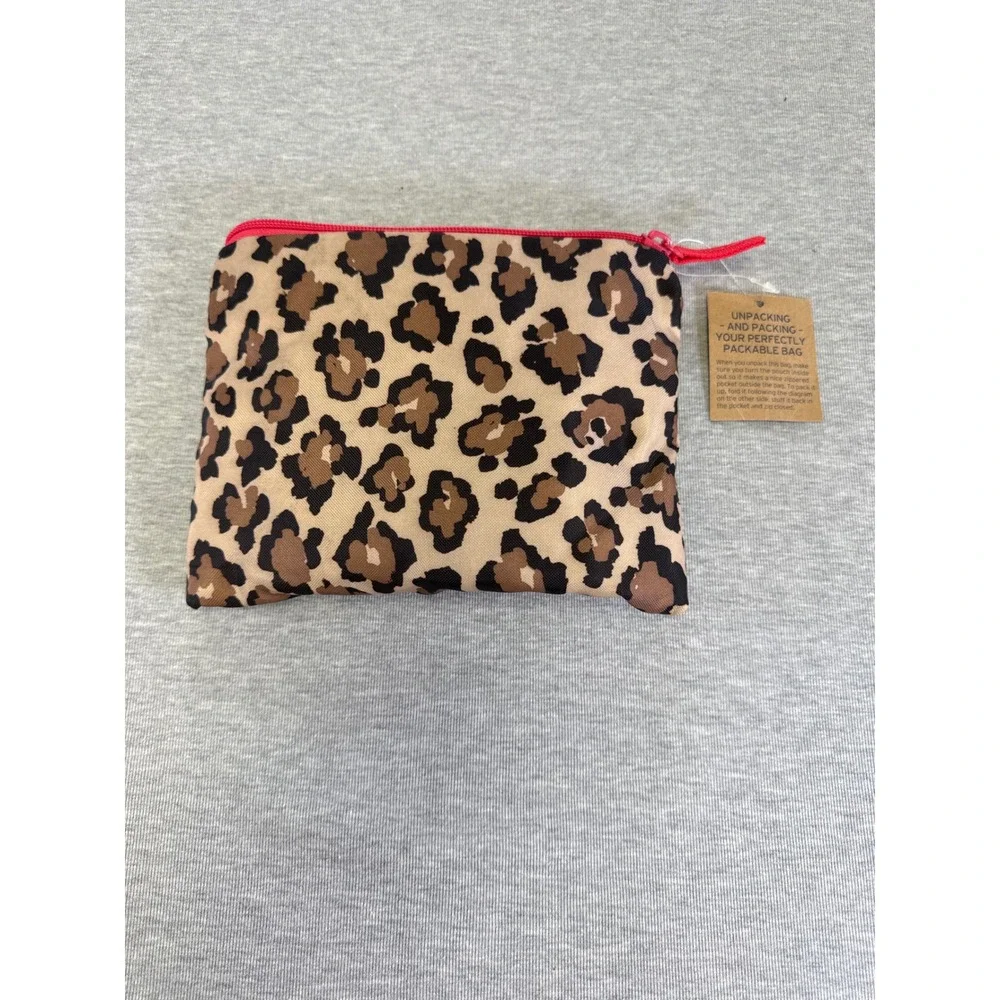 Lands End Kids Leopard Print Packable Cinch Sack Drawstring Backpack Pink